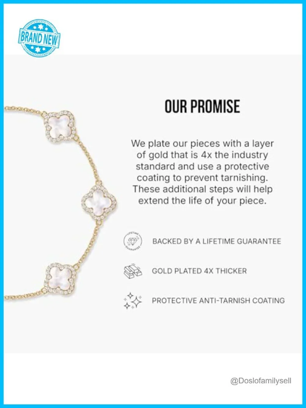 14k Gold Plated White Mother of Pearl Clover Charm Bracelet, Adjustable 6-7.5
